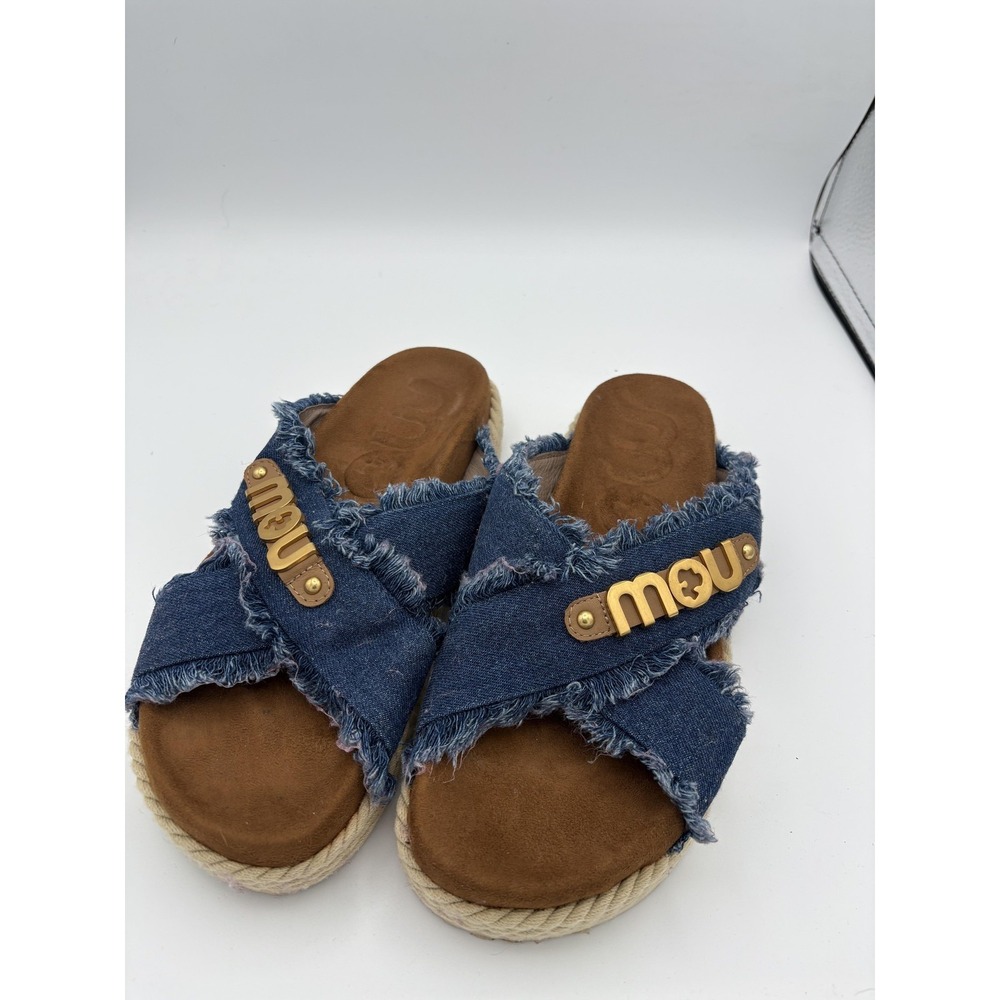 Mou Blue and Brown Frayed Espadrilles